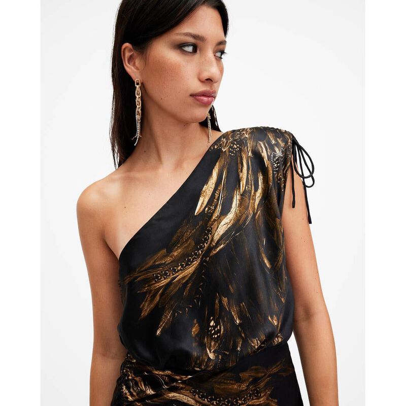 AllSaints Laura Silk Blend One Shoulder Maxi Dress image number 2